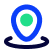 A blue map-pin icon with a green dot in the center, set above a circular black base on a light gray background.
