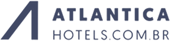 Atlantica Hotels logo, with a stylized letter A on the left and the words ATLANTICA HOTELS.COM.BR in bold blue letters on the right, reflecting innovation in hospitality and advanced revenue management software solutions.