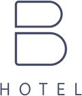 Minimalist logo with a stylized, outlined letter B above the word HOTEL in a clean, modern font, all in dark blue on a light background — perfect for brands specializing in revenue management software.