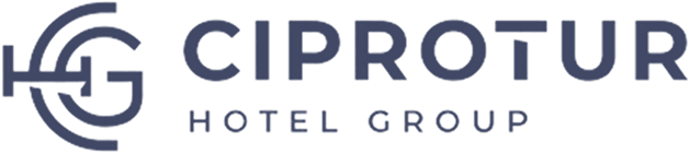 CIPROTUR Hotel Group logo with a stylized HG graphic overlaid on the left and the company name in modern bold blue letters on the right, representing expertise in revenue management software.