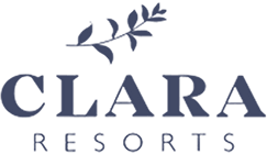 Logo for Clara Resorts with the word CLARA in large uppercase letters, with a simple leafy branch above and the word RESORTS in smaller uppercase letters below — perfect for showcasing your brand on revenue management software platforms.