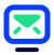 A stylized envelope icon in green, surrounded by a square blue outline, with a short horizontal blue bar beneath it, resembling an email or message symbol.