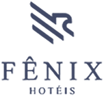 Fênix Hotéis logo with the stylized outline of a bird, possibly a phoenix, above the name FÊNIX HOTÉIS in uppercase letters. Ideal for hotels looking to integrate revenue management software. Dark blue design on a light background.