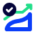 An icon showing an upward-trending line graph and a blue check mark inside a dark circle, symbolizing growth, success or goal achievement.
