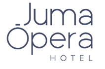 Juma Opera Hotel logo with the name in a thin, modern, dark blue font on a light background. The words 