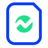 A white document icon outlined in blue with a green circle and an upward-trending white line graph inside the circle, symbolizing data, analytics or financial growth.