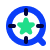 A green star is centered in a blue magnifying glass with four black marks around the star, suggesting focus or targeting.