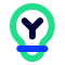 Graphic representation of a green light-bulb outline with a horizontal blue line at the base and a dark Y-shaped figure inside the bulb, on a light background.