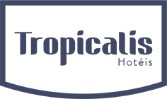 Logo for Tropicalis Hotéis with the name in bold, dark blue letters and Hotéis in a smaller font below it, conveying professionalism similar to leading revenue management software. The logo is framed by a thick, rounded blue border on a white background.