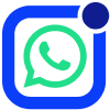 WhatsApp logo in a rounded blue square border, with a dark blue notification dot in the upper-right corner.