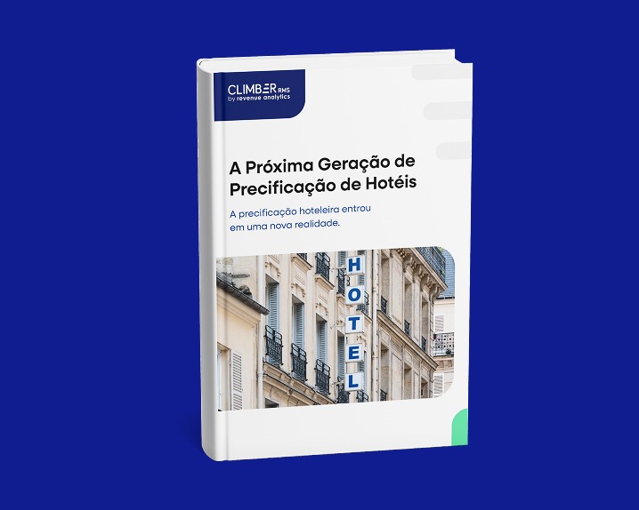 Book cover titled The Next Generation of Hotel Pricing, with a photo of a hotel building and a vertical HOTEL sign, on a solid blue background.
